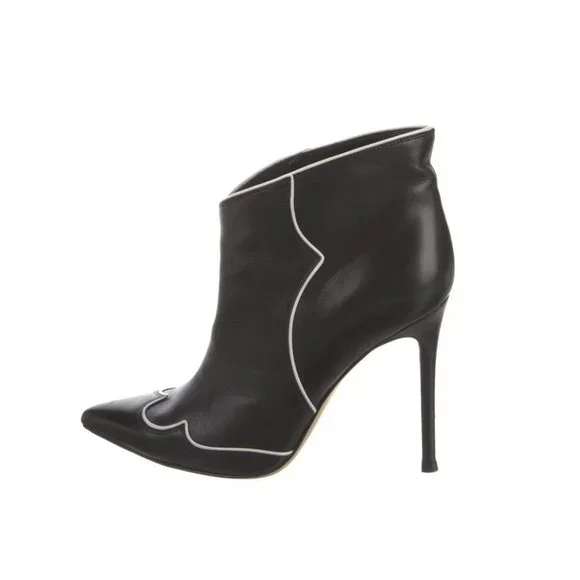 Gianvito Rossi Black with White Trim Leather Ankle Boots Size 37EU - Picture 4 of 6